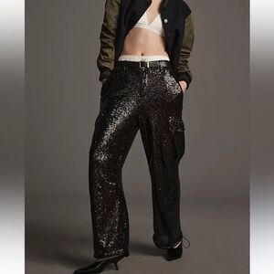 Anthropologie Sequin Cargo Pants Holiday